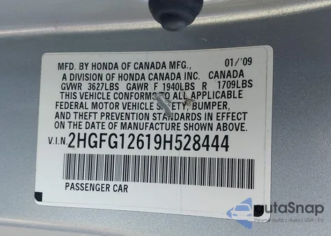 2009 Honda Civic Lx from USA, damaged, VIN 2HGFG12619H528444